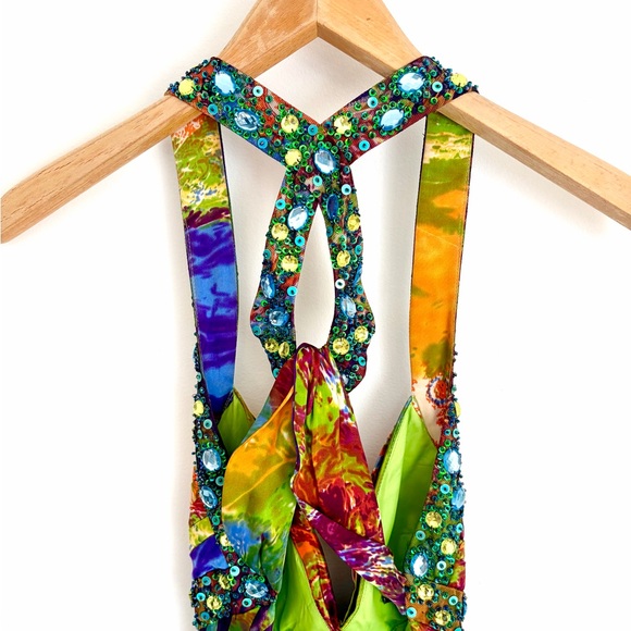 Niki by Niki Livas 100% Silk Y2K Beaded Gown – Halter Prom Gala Dress – XS - Picture 5 of 8